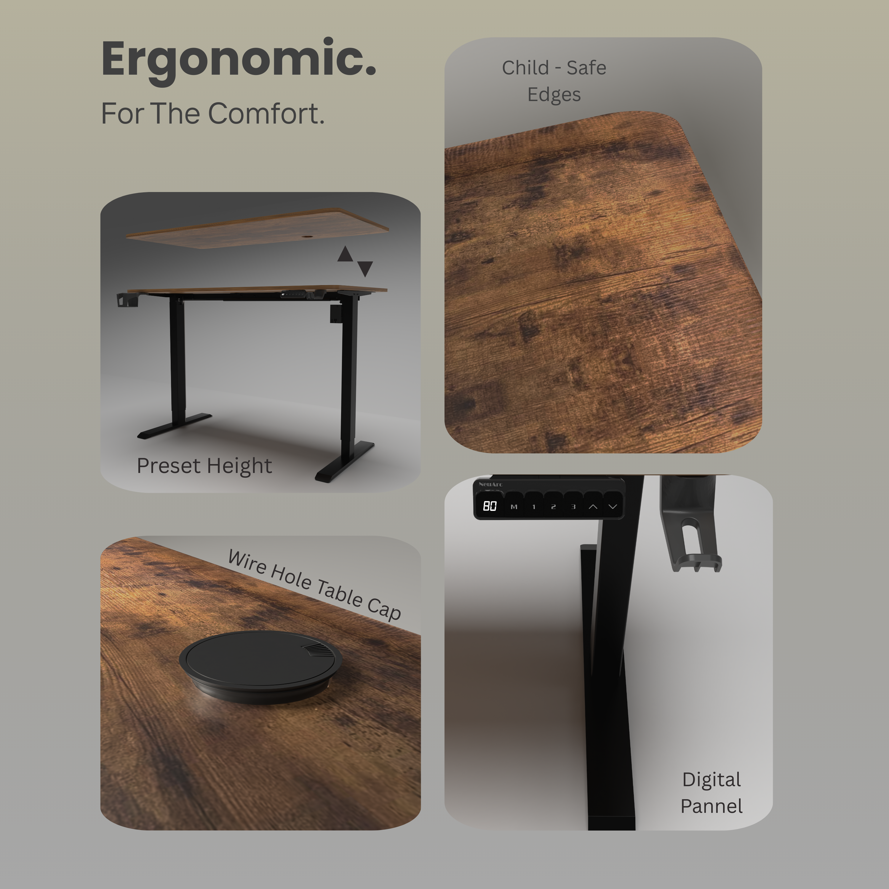 Neuarc Momentum Electric Height Adjustable Desk For Gaming and Home Office, 120 x 60 cm Table Top with Monitor Riser