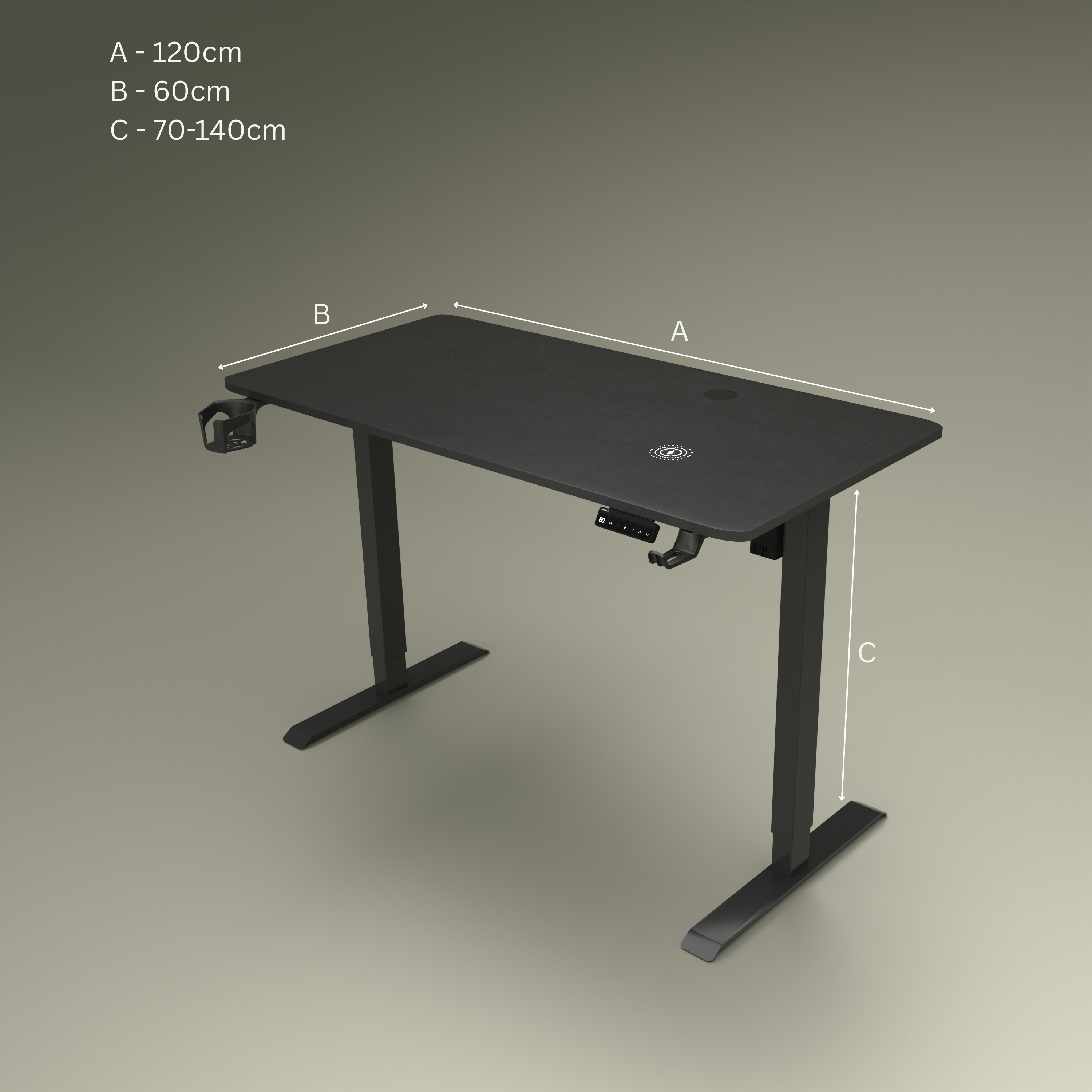 Neuarc Velocity Electric Height Adjustable Desk For Gaming and Home Office, 120 x 60 cm Table Top (Matt Black)