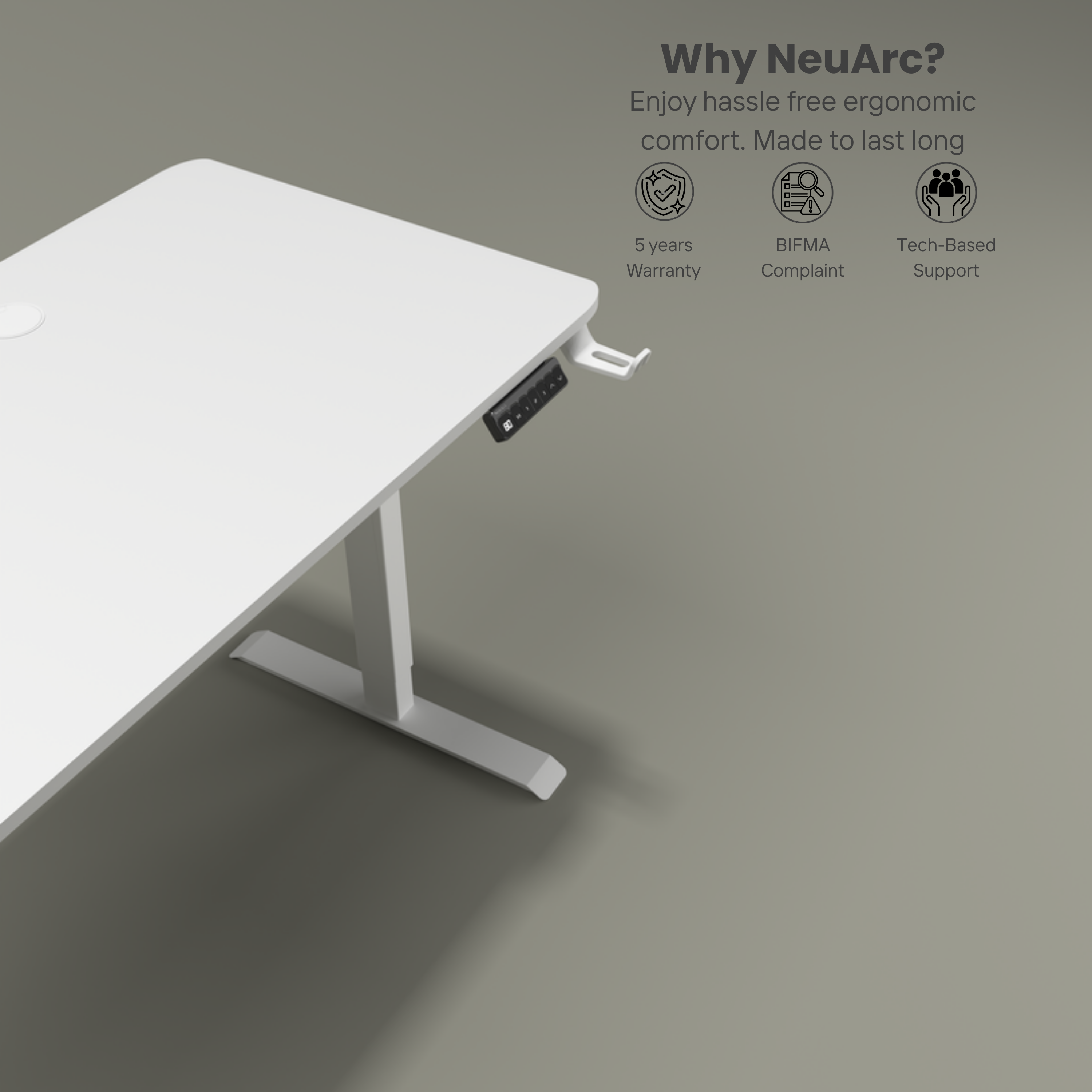 Neuarc Velocity Electric Height Adjustable Desk For Gaming and Home Office, 120 x 60 cm Table Top (White)
