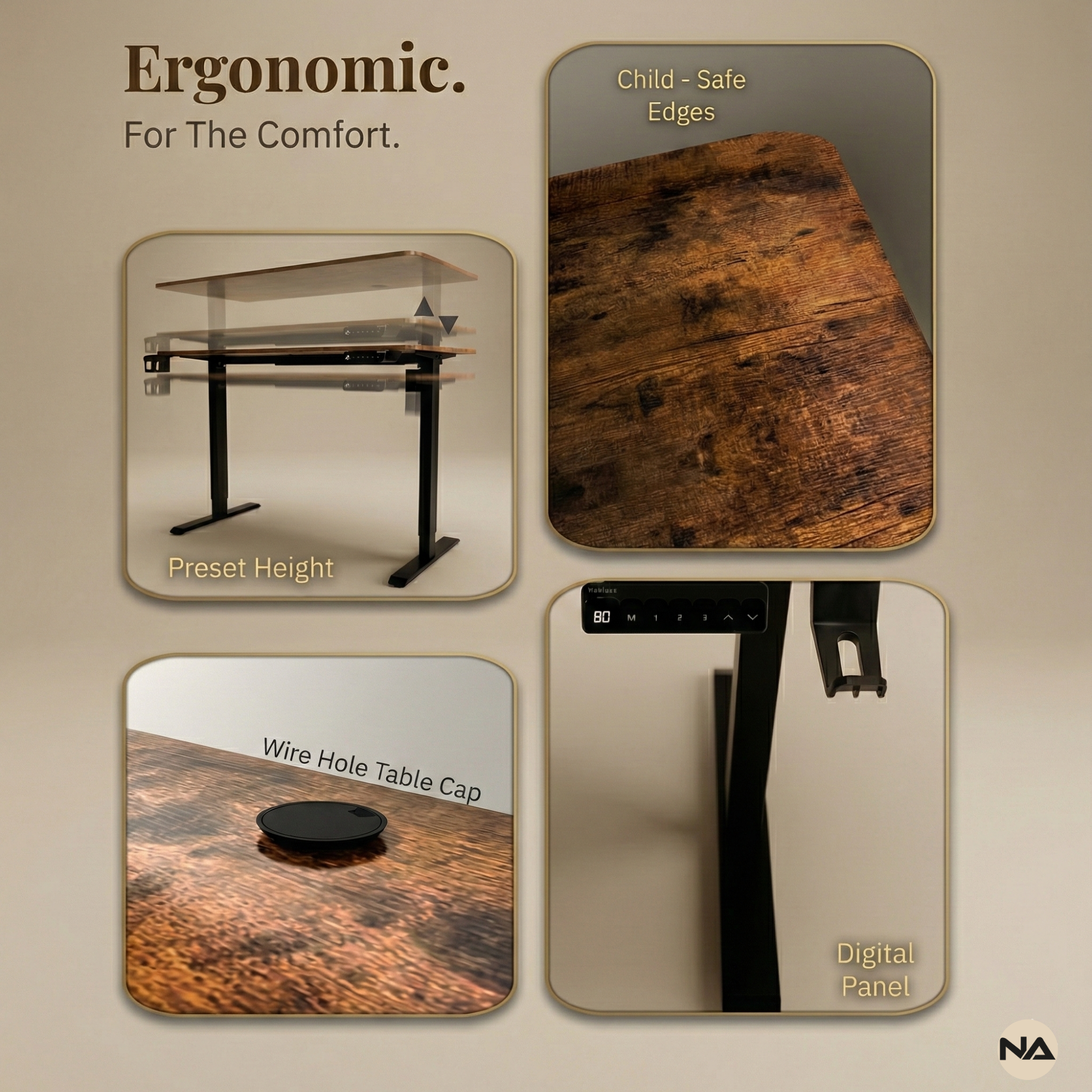 Neuarc Velocity Electric Height Adjustable Desk For Gaming and Home Office, 120 x 60 cm Table Top (Rust)