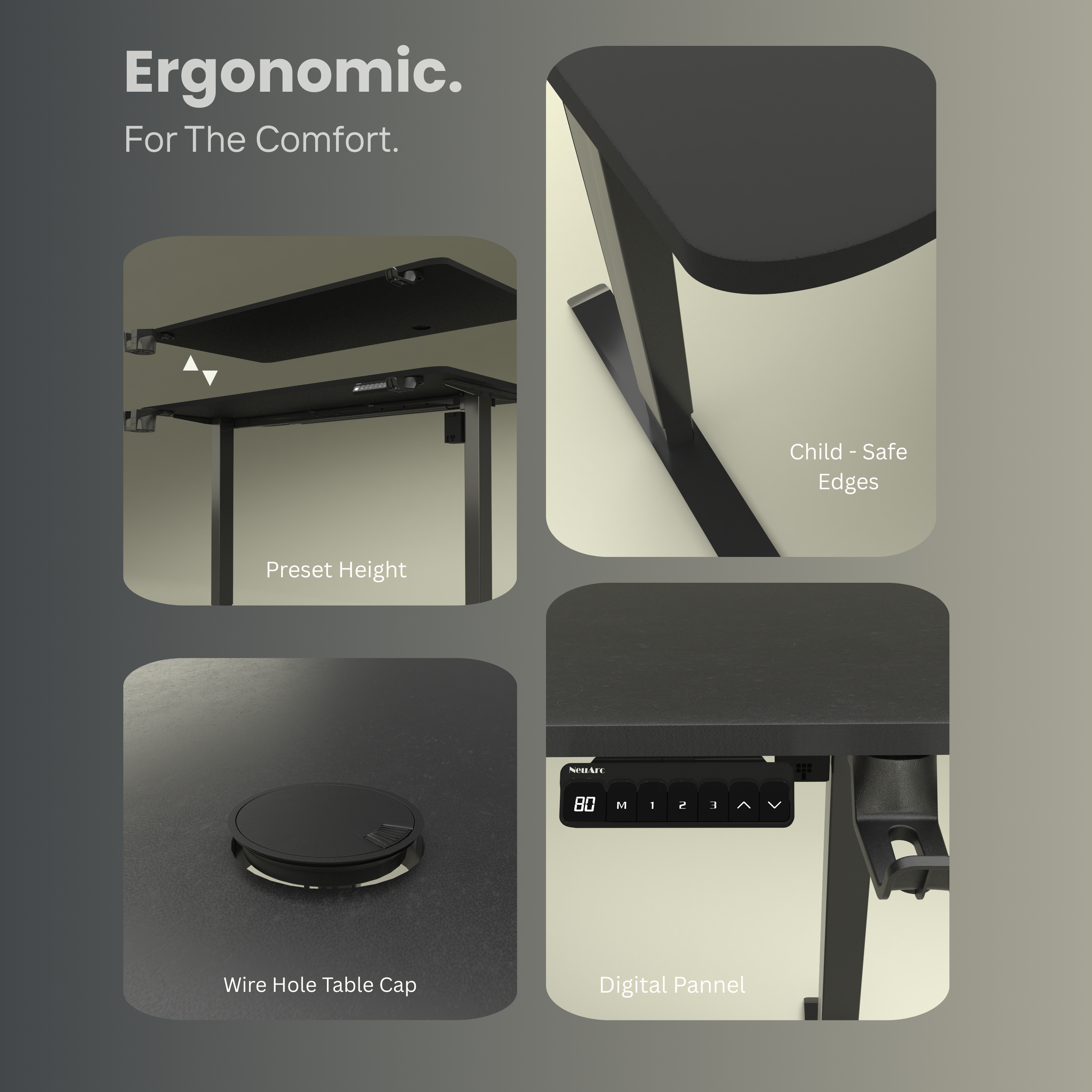 Neuarc Velocity Electric Height Adjustable Desk For Gaming and Home Office, 120 x 60 cm Table Top (Matt Black)