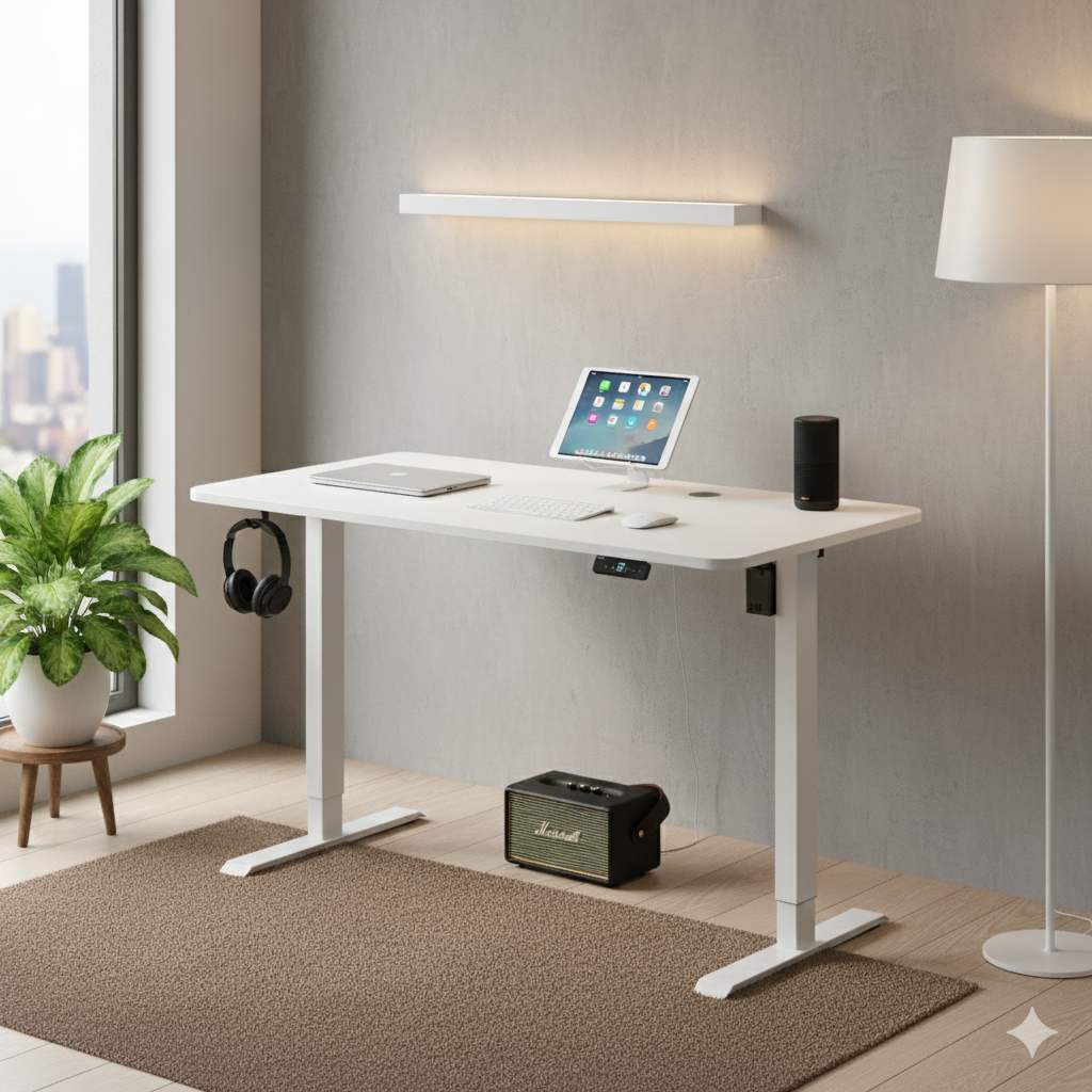 Neuarc Velocity Electric Height Adjustable Desk For Gaming and Home Office, 120 x 60 cm Table Top (White)