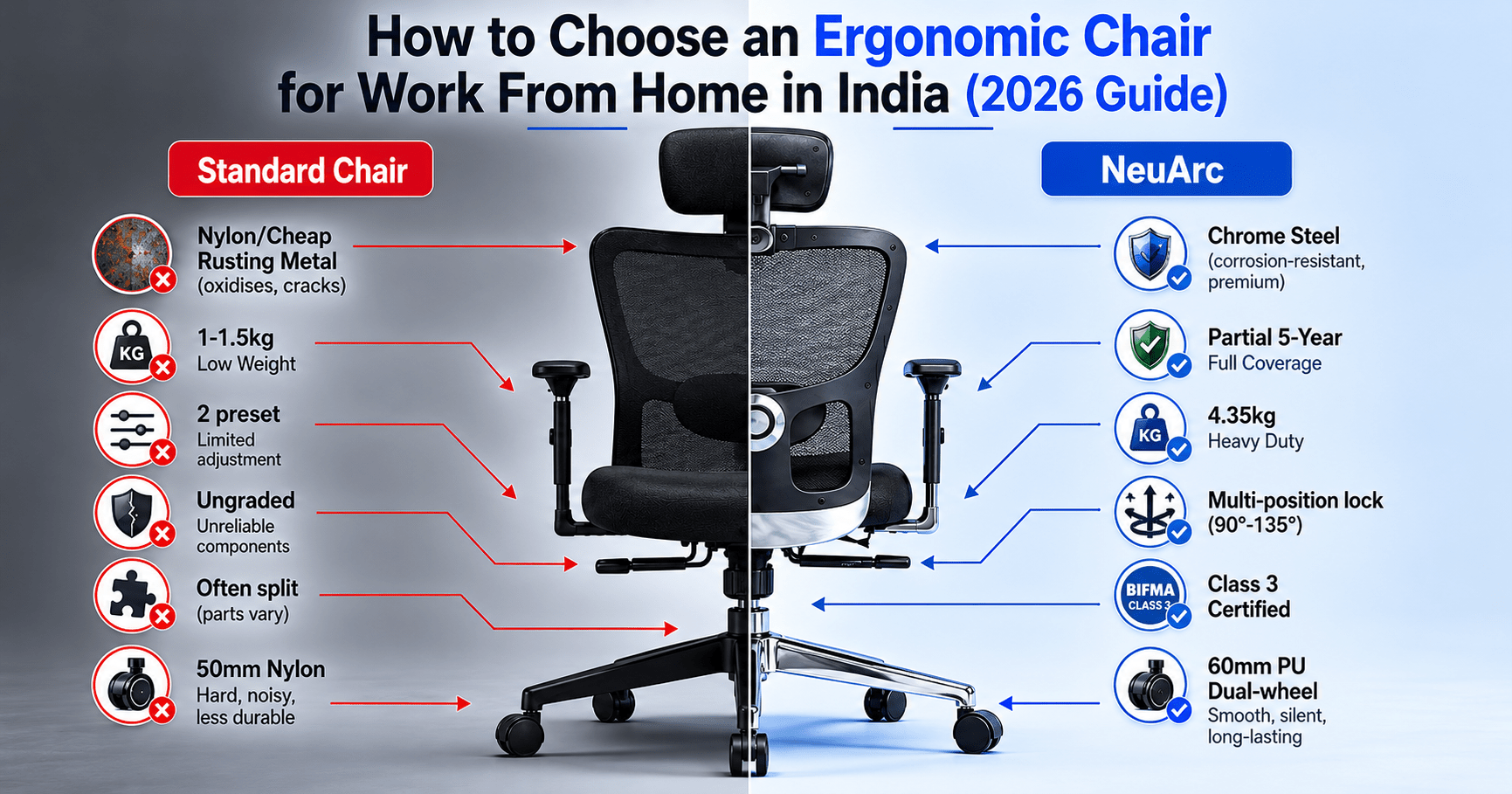 How to Choose an Ergonomic Chair for Work From Home in India (2026 Guide) - NEUARC