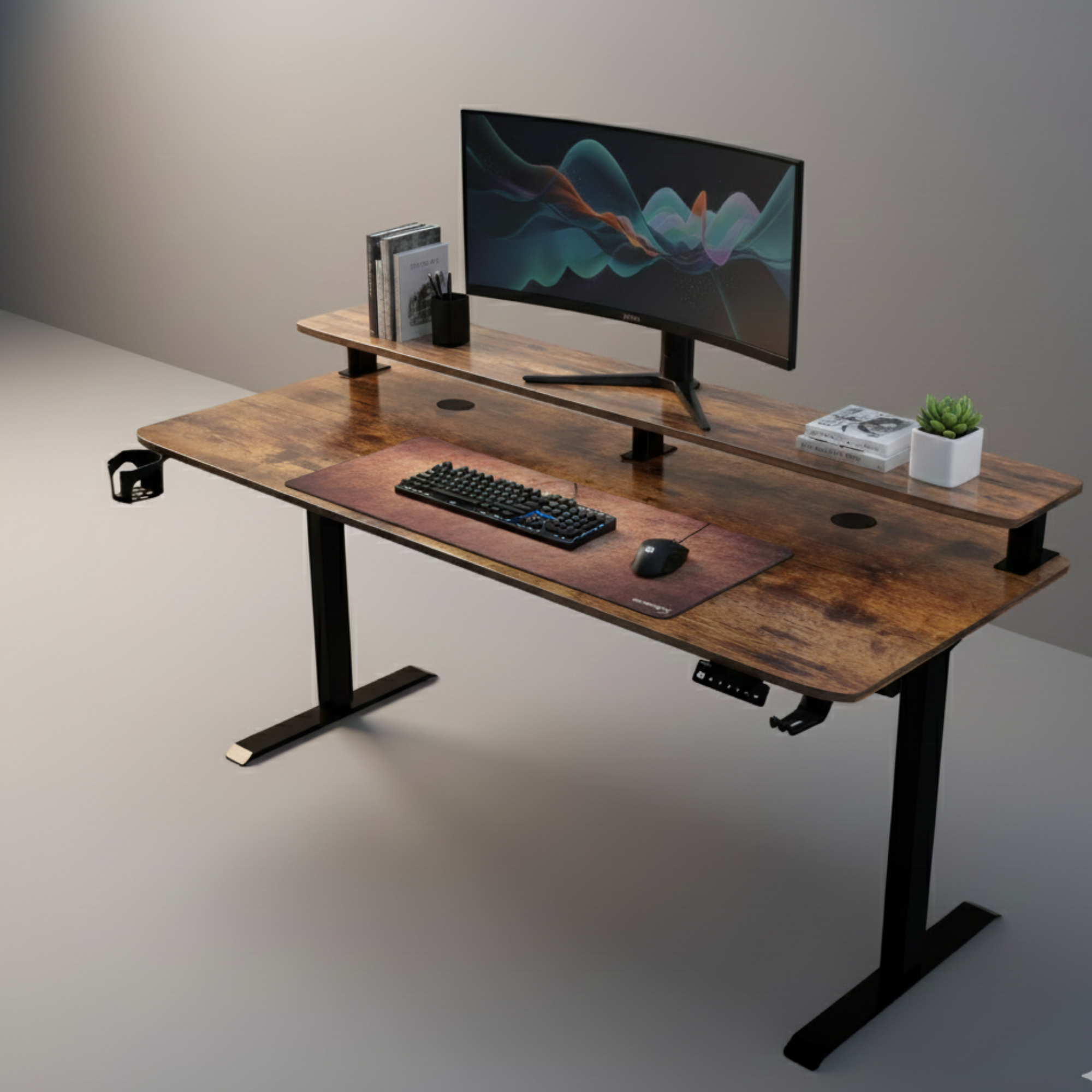 Neuarc Momentum Electric Height Adjustable Desk For Gaming and Home Office, 120 x 60 cm Table Top with Monitor Riser