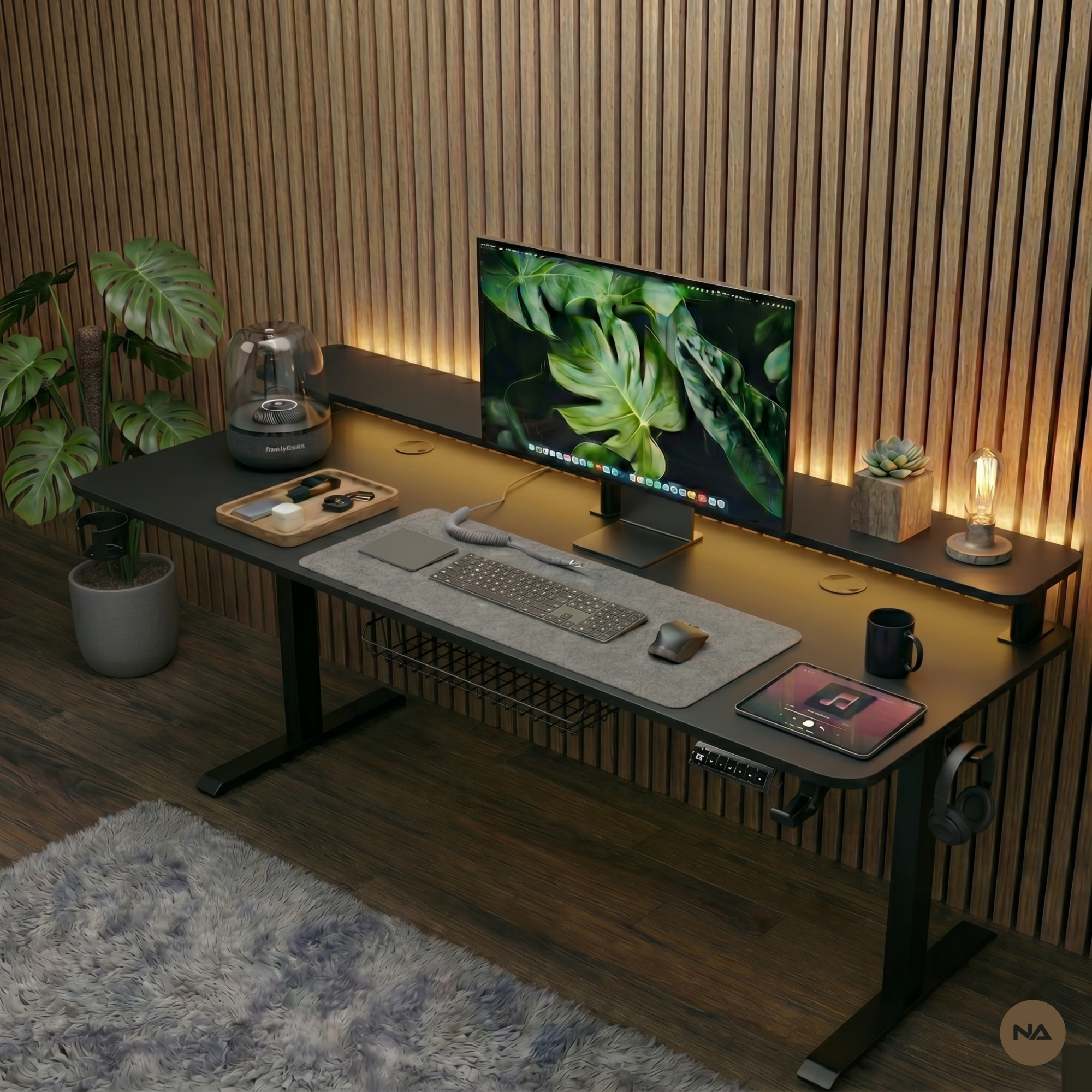 Neuarc Momentum Electric Height Adjustable Desk For Gaming and Home Office, 120 x 60 cm Table Top with Monitor Riser