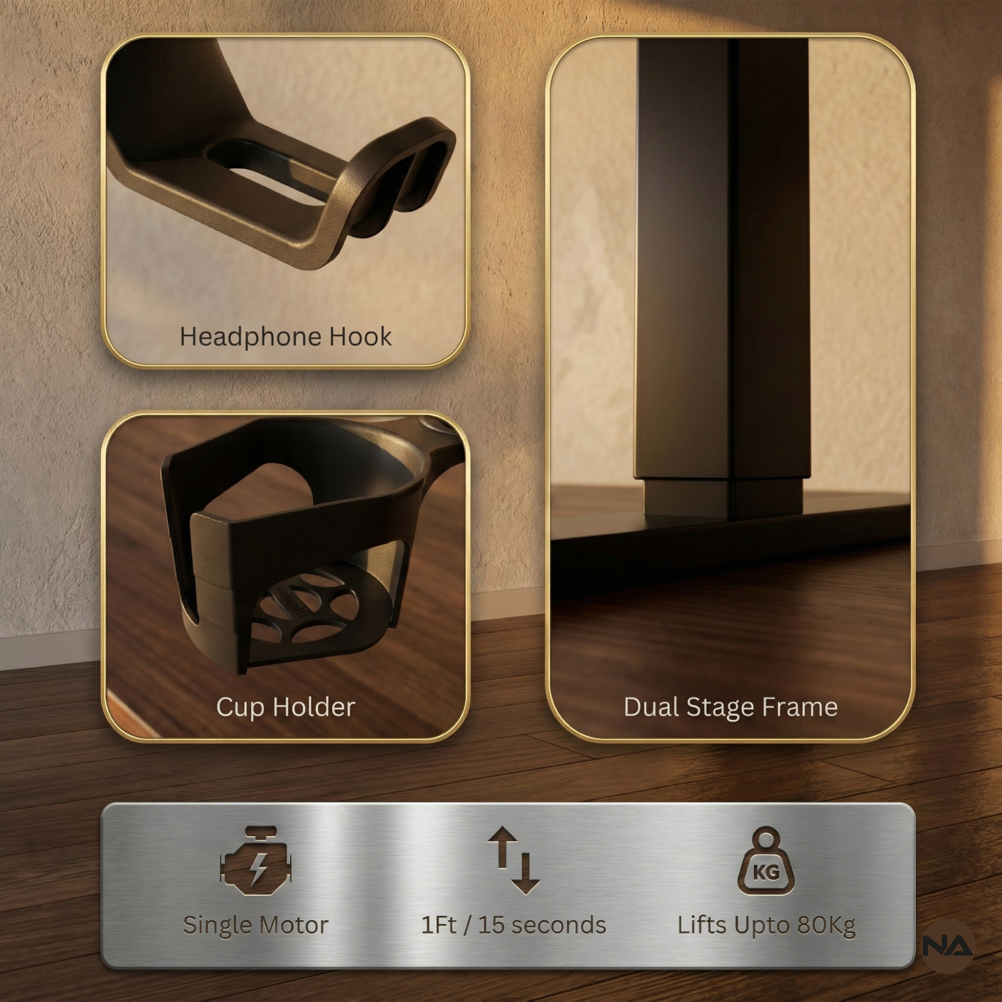 Neuarc Velocity Electric Height Adjustable Desk For Gaming and Home Office, 120 x 60 cm Table Top (Matt Black)