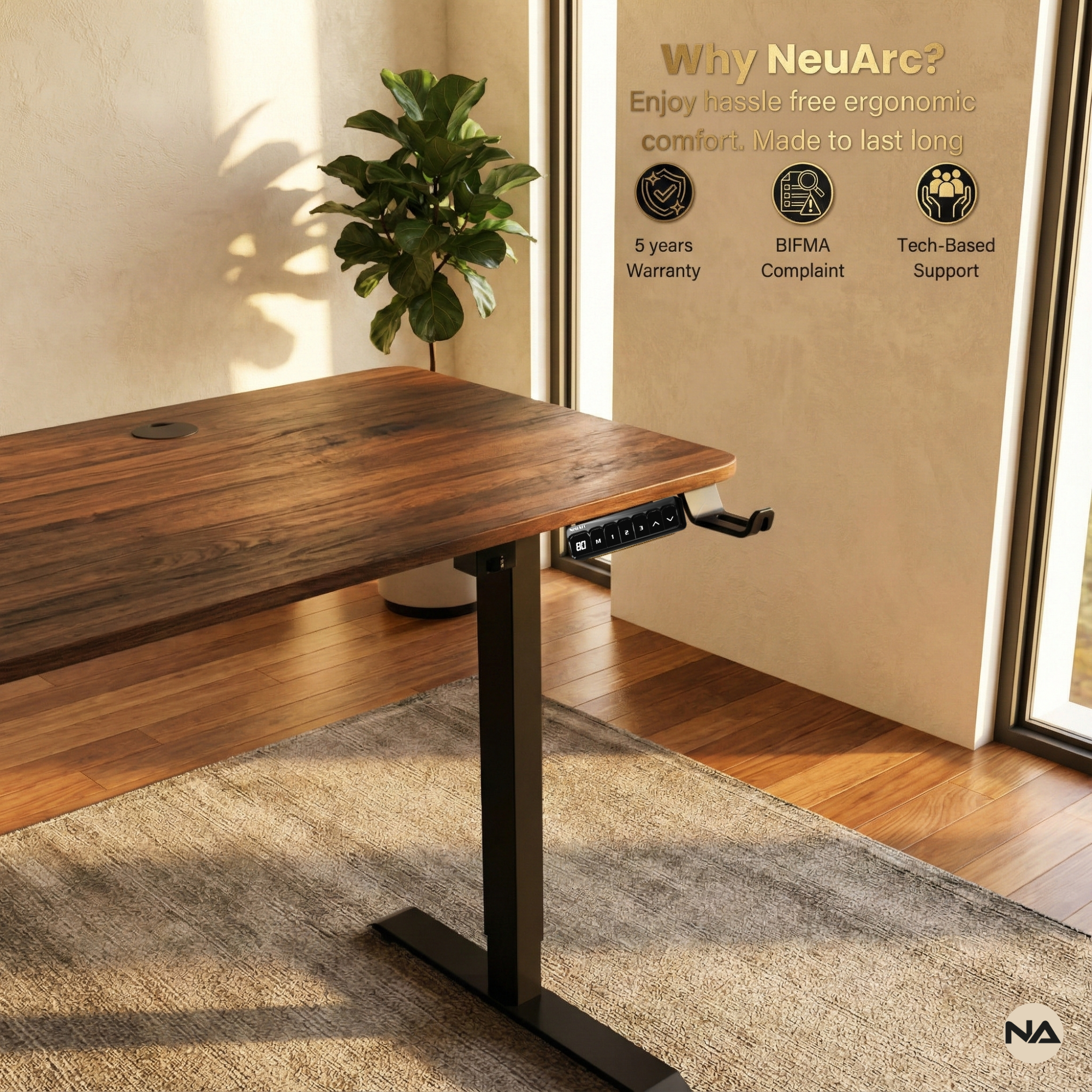 Neuarc Velocity Electric Height Adjustable Desk For Gaming and Home Office, 120 x 60 cm Table Top (Rust)