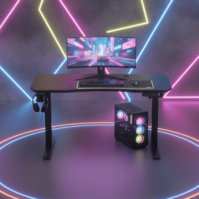 Neuarc Realm Electric Height Adjustable Desk For Gaming with RGB light and Home Office, 140 x 60 cm Table Top (Black)
