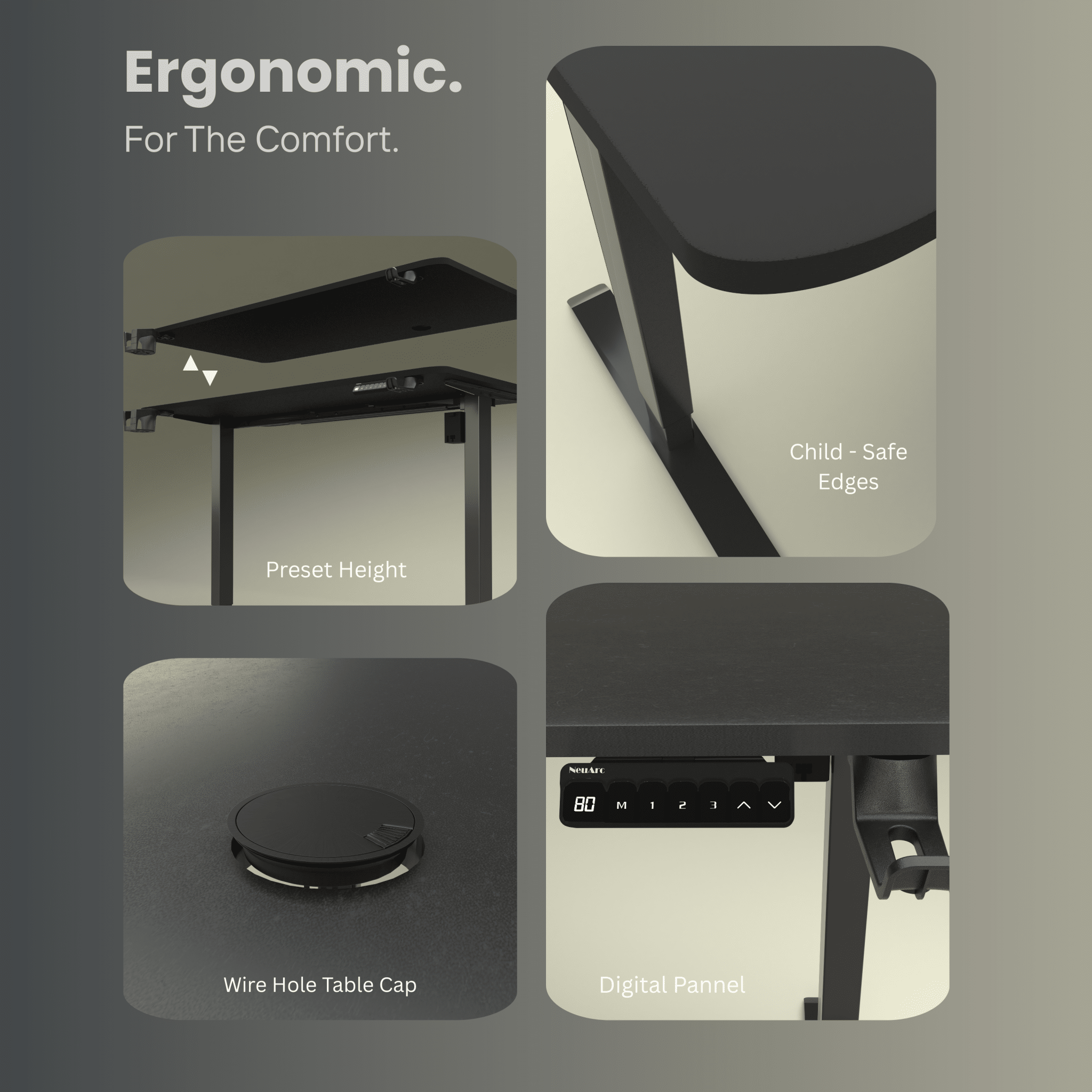 Neuarc Velocity Electric Height Adjustable Desk For Gaming and Home Office, 120 x 60 cm Table Top (Matt Black) - NEUARC