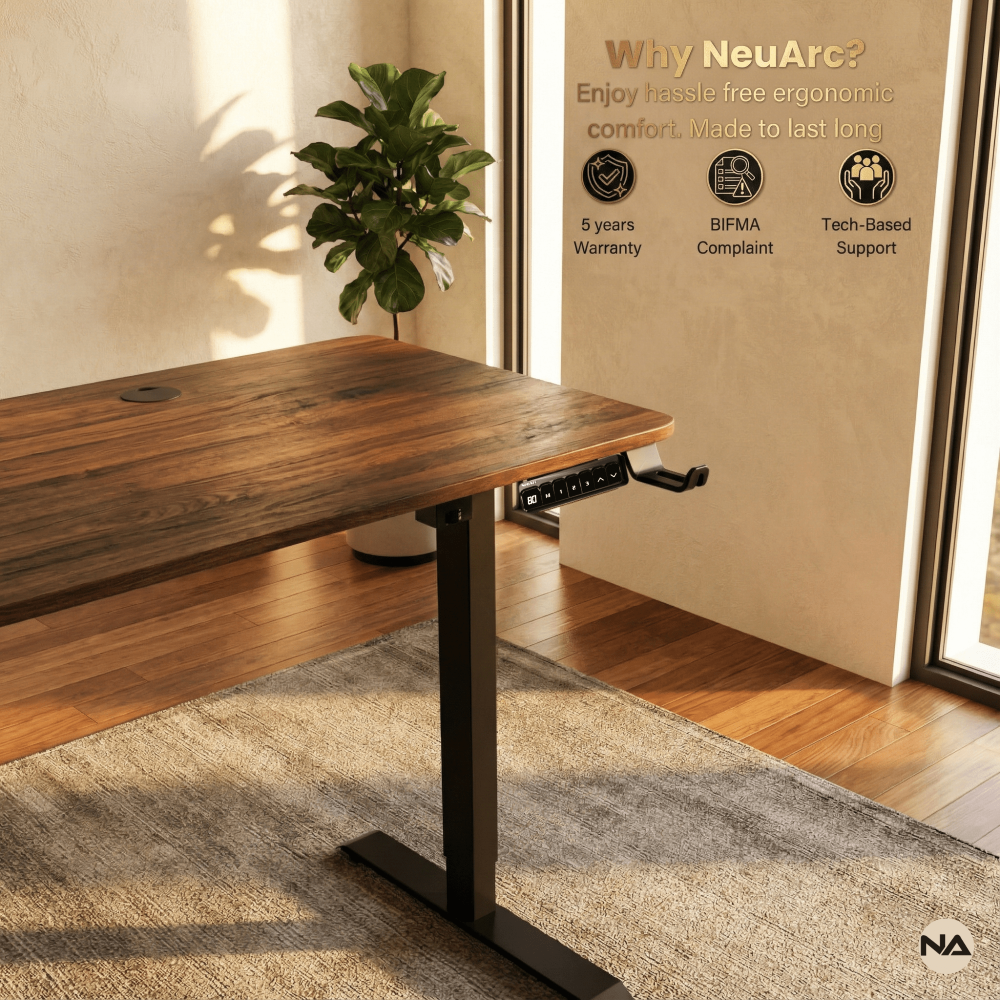Neuarc Velocity Electric Height Adjustable Desk For Gaming and Home Office, 120 x 60 cm Table Top (Rust) - NEUARC