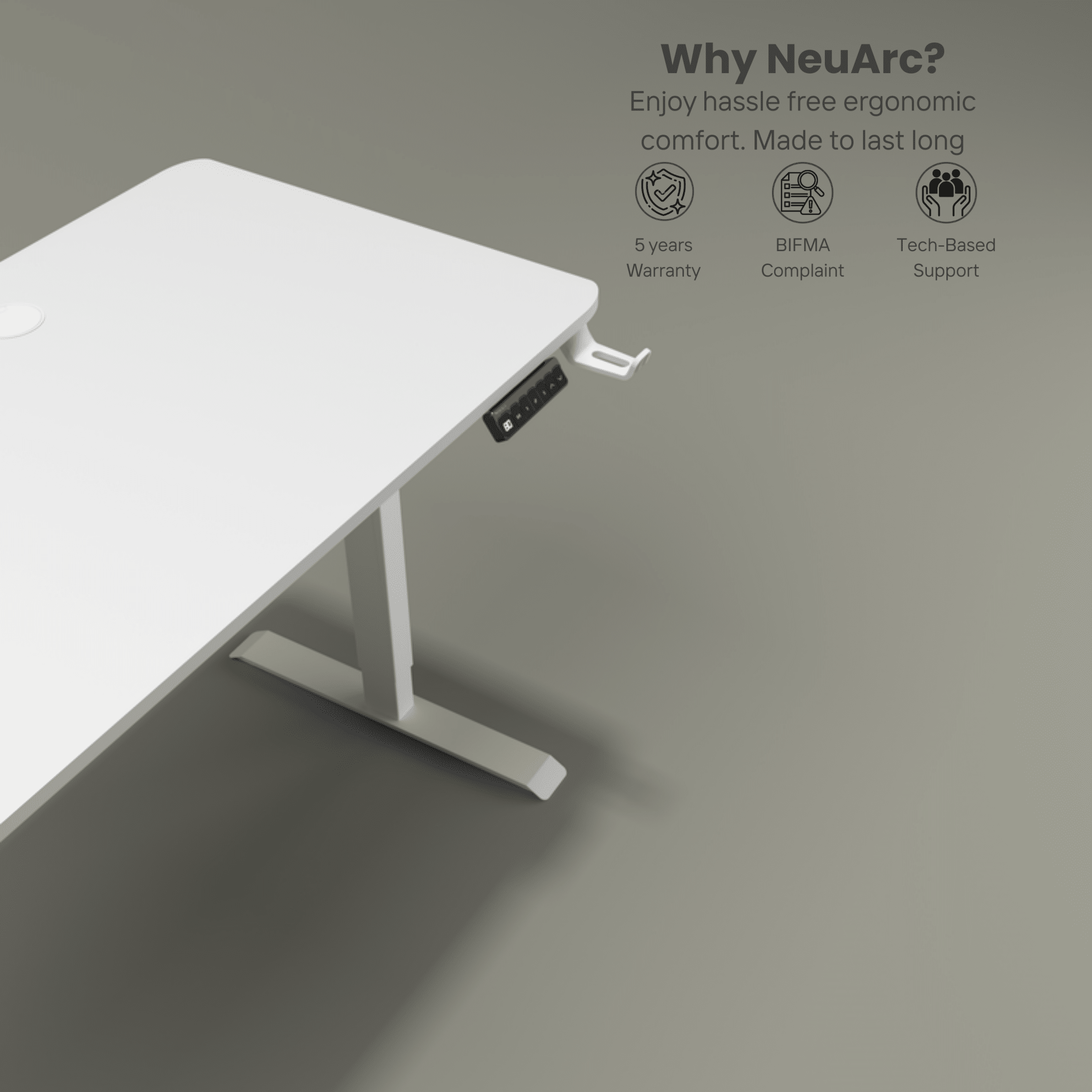 Neuarc Velocity Electric Height Adjustable Desk For Gaming and Home Office, 120 x 60 cm Table Top (White) - NEUARC